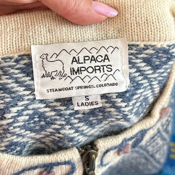 Alpaca Imports Womens Blue Fair Isle Pullover Sweater Wool Blend Floral Small - Picture 2 of 6